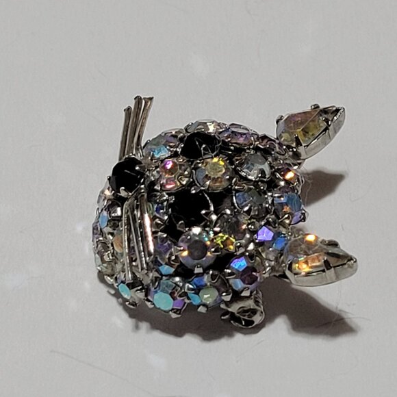 Joseph Warner Cat Face Brooch Rhinestones Silver Tone Whiskers Cat Lady Vintage - Picture 5 of 7